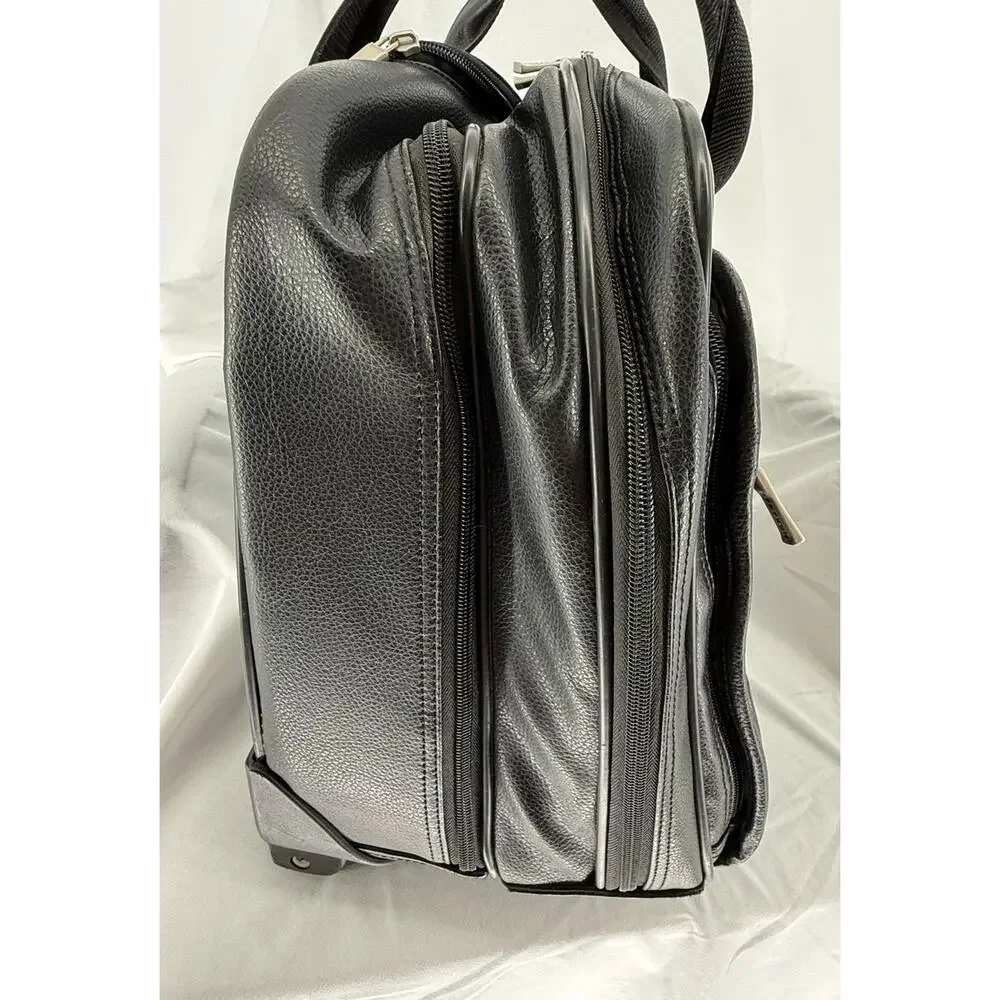 Stetson Black Rolling Leather Laptop Briefcase Carry On Travel Bag Style 85032